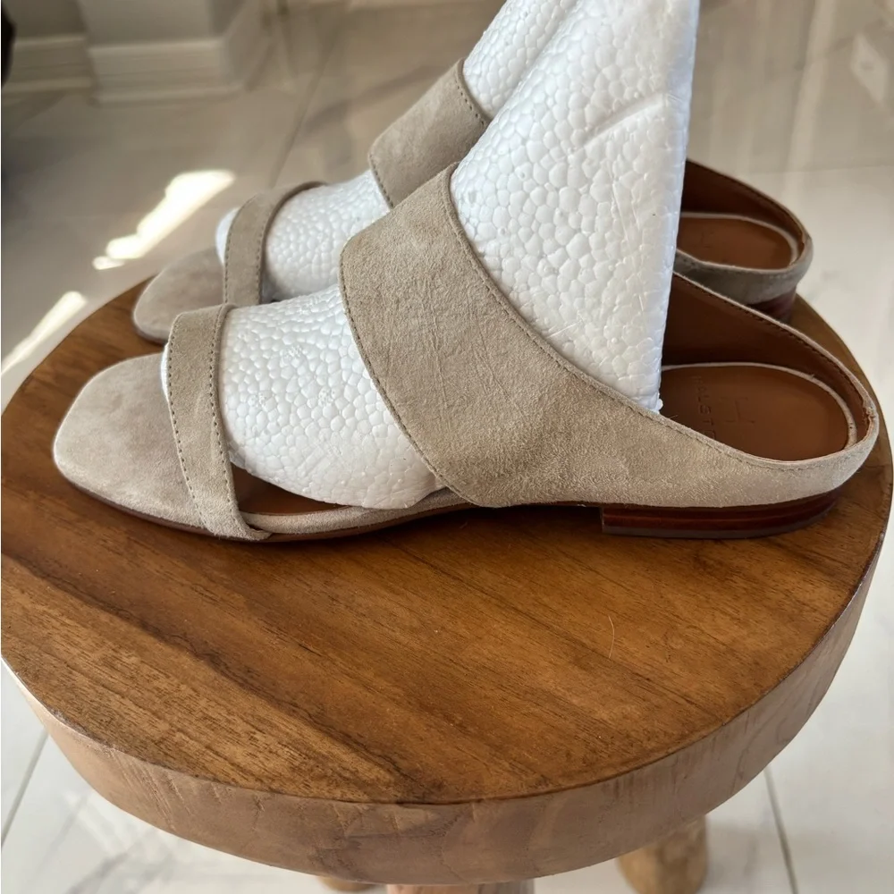 Halston Heritage Neutral Beige Suede Slide Mules - Picture 13 of 14